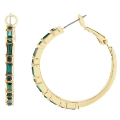 LC Lauren Conrad Gold Tone Baguette & Round Green Crystal Large Hoop Earrings