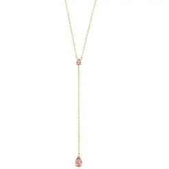 LC Lauren Conrad Gold Tone Pink Teardrop Crystal Y-Necklace