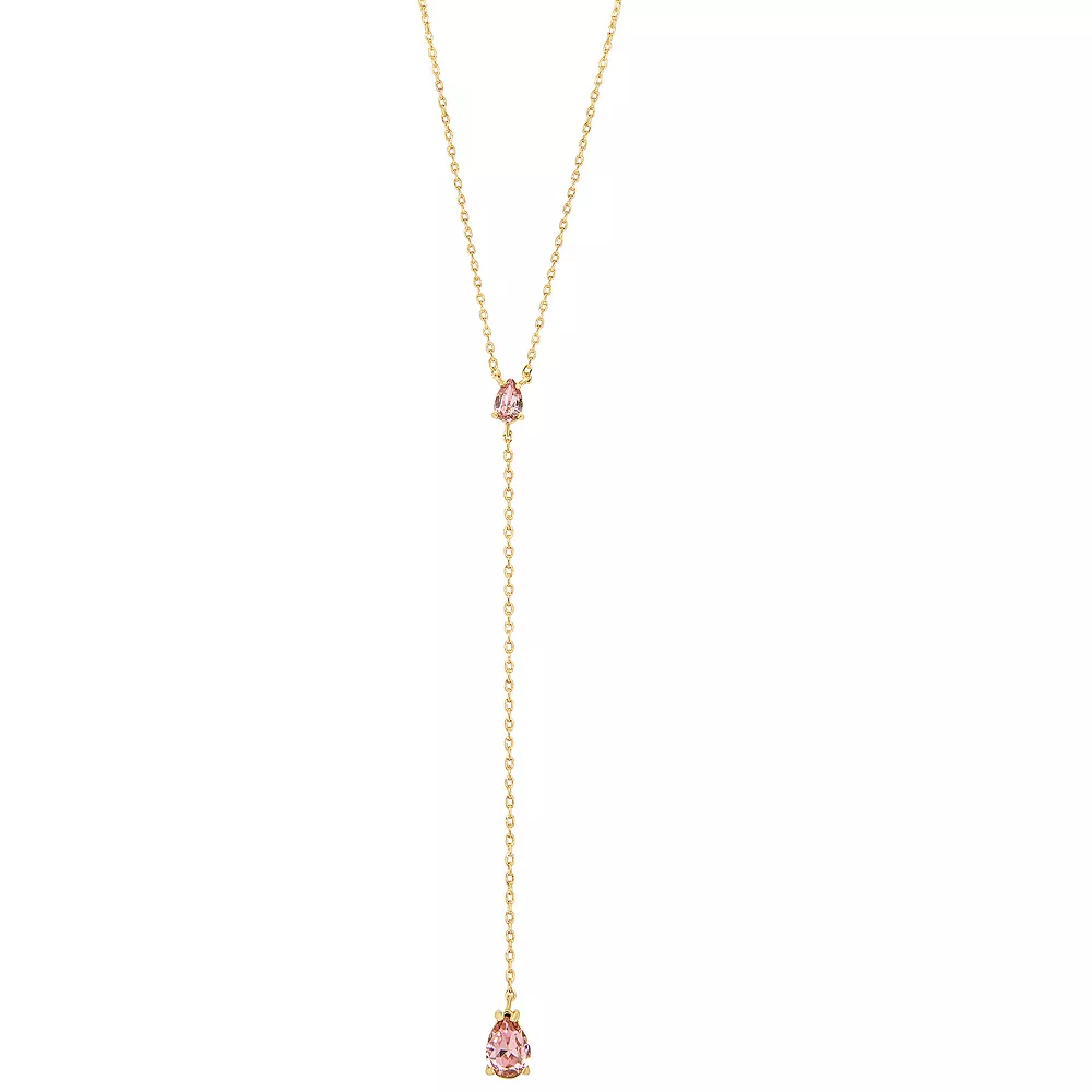 LC Lauren Conrad Gold Tone Pink Teardrop Crystal Y-Necklace 3 LC Lauren Conrad Gold Tone Pink Teardrop Crystal Y-Necklace