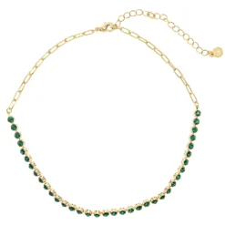 LC Lauren Conrad Gold Tone Green Crystal Chain Tennis Choker Necklace