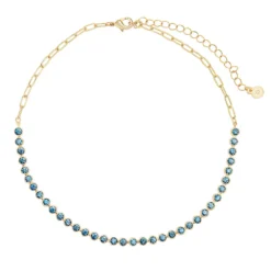 LC Lauren Conrad Gold Tone Large Blue Tennis Chain Choker Necklace