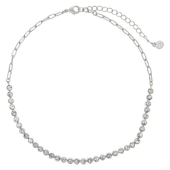 LC Lauren Conrad Silver Tone Large Clear Tennis Chain Choker Necklace