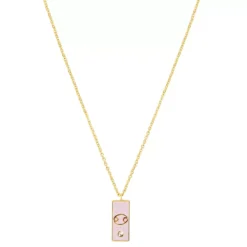 LC Lauren Conrad Gold Tone Crystal Cancer Enamel Rectangular Pendant Necklace