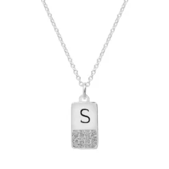 LC Lauren Conrad Silver Tone Cubic Zirconia Initial Mini Dog Tag Necklace