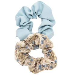 LC Lauren Conrad Beige Blue Floral Scrunchie Set