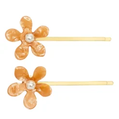 LC Lauren Conrad Gold Tone Simulated Pearl Pink Flower Bobby Pin Set
