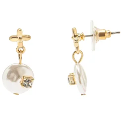 LC Lauren Conrad Gold Tone Simulated Vintage Pearl And Flower Post Top Drop Earrings