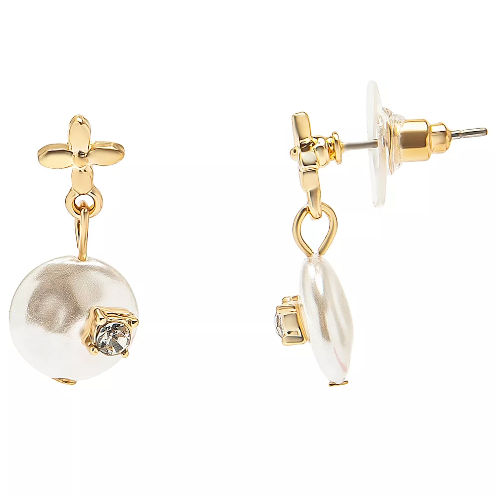 LC Lauren Conrad Gold Tone Simulated Vintage Pearl And Flower Post Top Drop Earrings 3 LC Lauren Conrad Gold Tone Simulated Vintage Pearl And Flower Post Top Drop Earrings