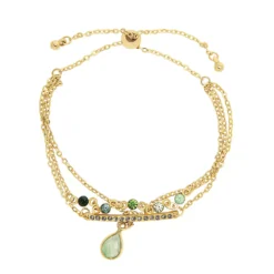 LC Lauren Conrad Gold Tone Pave Bar And Green Stone Accent Three Row Tie Bracelet
