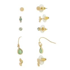 LC Lauren Conrad Gold Tone Green Accents Stud And Fish Hook Earring Set