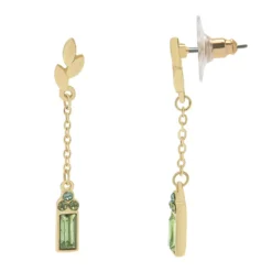 LC Lauren Conrad Gold Tone Linear Chain And Green Stone Drop Earrings