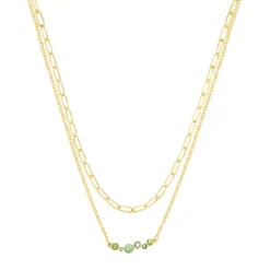 LC Lauren Conrad Gold Tone Green Stone Accented Two Row Necklace