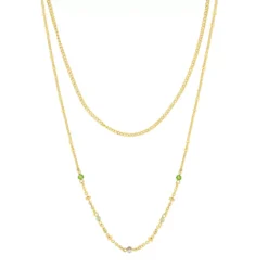 LC Lauren Conrad Gold Tone Dainty Green Stone Accented Two Row Necklace