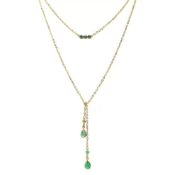 LC Lauren Conrad Gold Tone Two Row Green Stone Accented Y Necklace