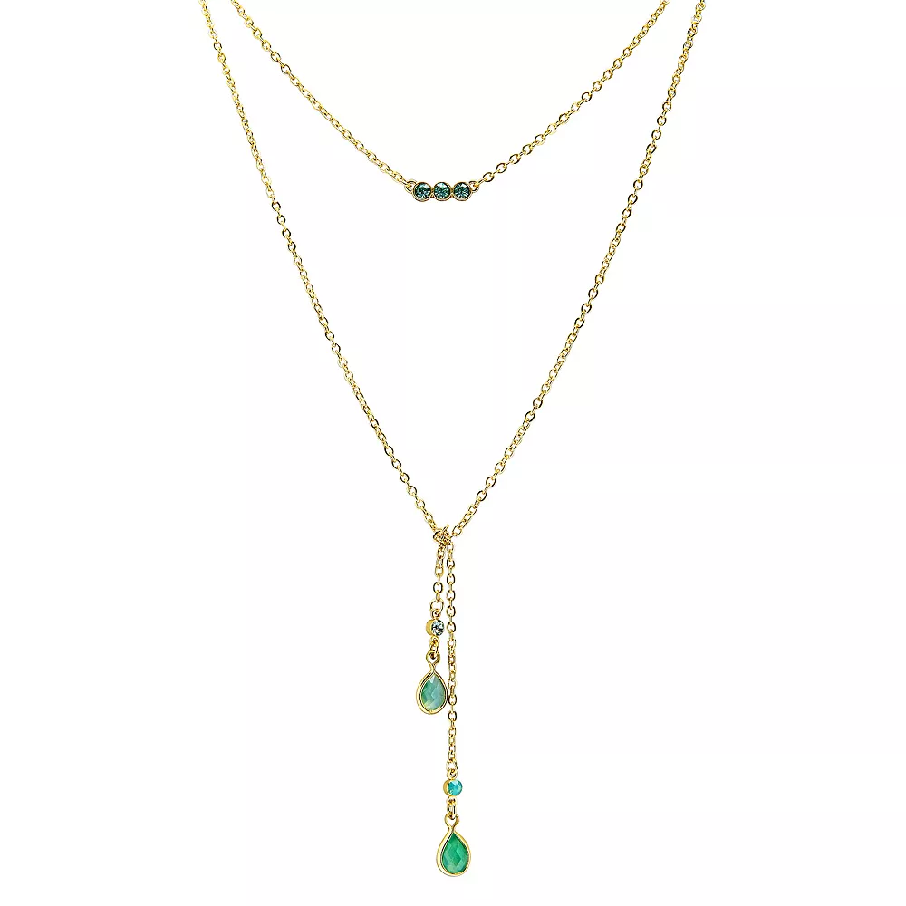 LC Lauren Conrad Gold Tone Two Row Green Stone Accented Y Necklace 3 LC Lauren Conrad Gold Tone Two Row Green Stone Accented Y Necklace