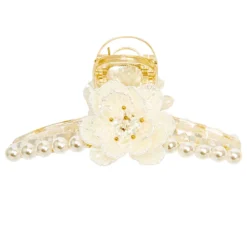 LC Lauren Conrad White Acrylic Flower And Simulated Pearl Clear Acetate Claw Clip