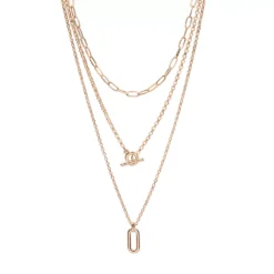 LC Lauren Conrad Gold Tone Three Row Metal Link Nickel Free Toggle Necklace