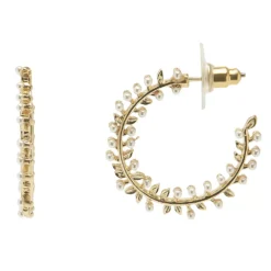 LC Lauren Conrad Gold Tone Medium Hoops With Simulated Pearl Accents