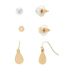 LC Lauren Conrad Rose Gold Tone Multi Floral Painted Simulated Pearl And Teardrop Earrings Set