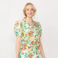 Women's LC Lauren Conrad Button-Front Puff-Sleeve Top