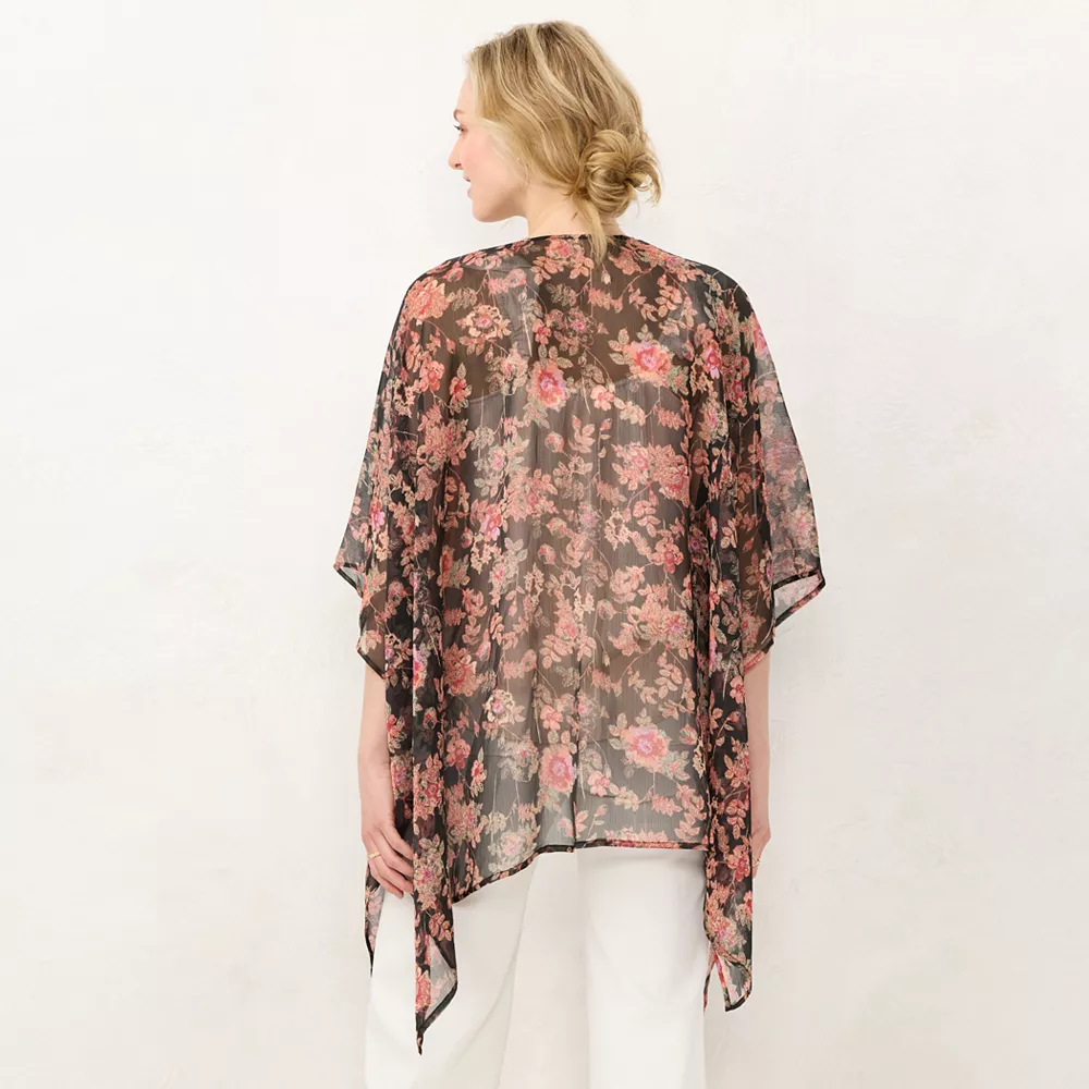 Women's LC Lauren Conrad Short Black Floral Ruana 4 Women's LC Lauren Conrad Short Black Floral Ruana - Image 2