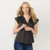 Petite LC Lauren Conrad Ruffle V-Neck Tank 1 Petite LC Lauren Conrad Ruffle V-Neck Tank -Fashion Women 5972873 Pirate Black