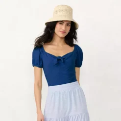 Women's LC Lauren Conrad Puff Sleeve Knot Front Bodysuit