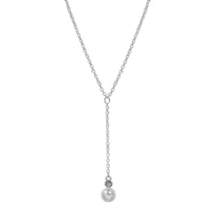 LC Lauren Conrad Silver Tone Simulated Pearl Charm Nickel Free Y Necklace