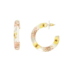 LC Lauren Conrad Gold Tone White Pressed Flowers Hoop Earrings