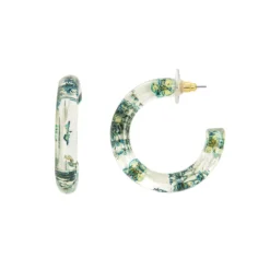 LC Lauren Conrad Gold Tone Blue Pressed Flowers Hoop Earrings