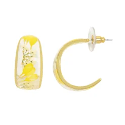 LC Lauren Conrad Gold Tone Yellow Pressed Flower Huggie J Hoop Earrings