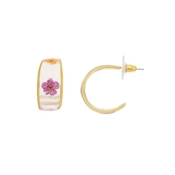 LC Lauren Conrad Gold Tone Pressed Flower Huggie J Hoop Earrings