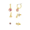 LC Lauren Conrad Gold Tone Pink Pressed Flower Earring Set -Fashion Women 6044904