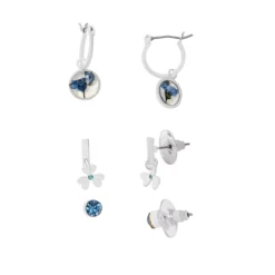 LC Lauren Conrad Silver Tone Blue Pressed Flower Earring Set