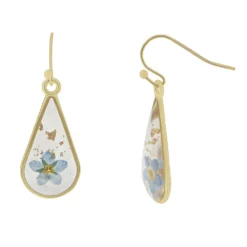 LC Lauren Conrad Gold Tone Blue Flower Pressed Teardrop Earrings