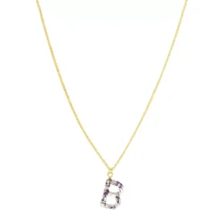 LC Lauren Conrad Gold Tone Purple Pressed Flower Initial "B" Pendant Necklace