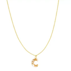 LC Lauren Conrad Gold Tone Pressed Flower Initial "C" Pendant Necklace