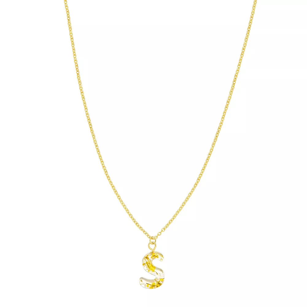 LC Lauren Conrad Gold Tone Pressed Flower Initial "S" Pendant Necklace 3 LC Lauren Conrad Gold Tone Pressed Flower Initial "S" Pendant Necklace