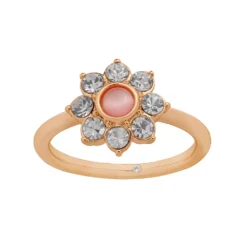 LC Lauren Conrad Gold Tone Cat Eye Simulated Crystal Flower Ring