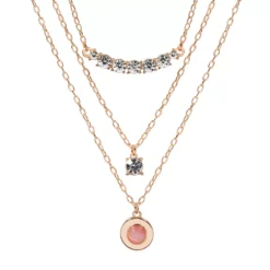 LC Lauren Conrad Gold Tone Cat Eye Simulated Crystal Layered Pendant Necklace
