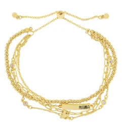 LC Lauren Conrad Gold Tone Crystal Multi-Chain "Mama" Adjustable Bracelet