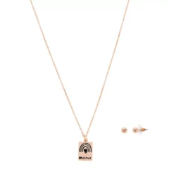 LC Lauren Conrad Rose Gold Tone "Mama" Pendant Necklace & Stud Earrings Set