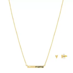 LC Lauren Conrad Gold Tone "Mama" Engraved Bar Necklace & Heart-Shaped Stud Earrings Set