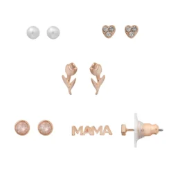 LC Lauren Conrad Rose Gold Tone Simulated Pearl Mama Sentiment 5-Pair Earrings Set