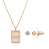 LC Lauren Conrad Gold Tone Crystal & Mother-of-Peal "Mama" Pendant Necklace & Stud Earrings Set -Fashion Women 6094186