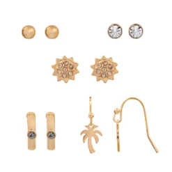 LC Lauren Conrad Gold Tone Crystal Palm Tree Whimsy 5-Pair Earrings Set