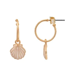 LC Lauren Conrad Gold Tone Shell Drop Hoop Earrings