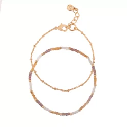 LC Lauren Conrad Gold Tone Beaded & Chain Bracelets 2-Piece Set