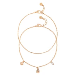 LC Lauren Conrad Gold Tone Crystal & Simulated Pearl Nautical Charm 2-Pack Anklets Set
